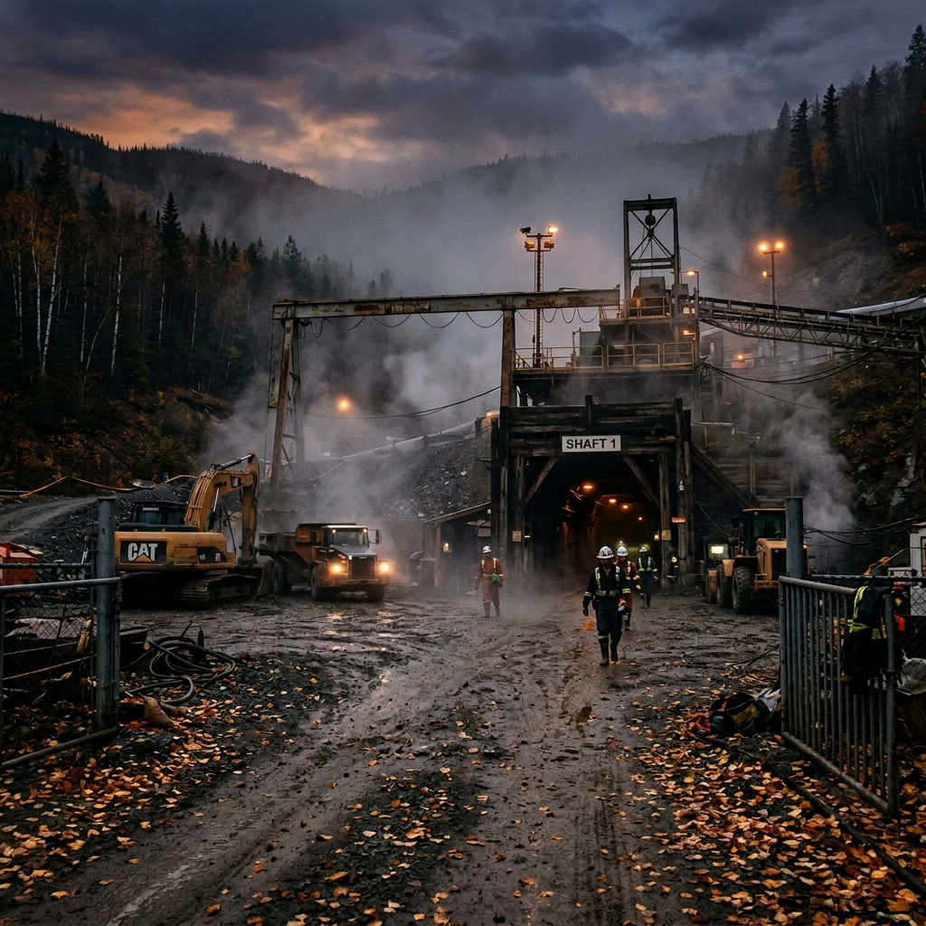 Open-pit mine at sunset