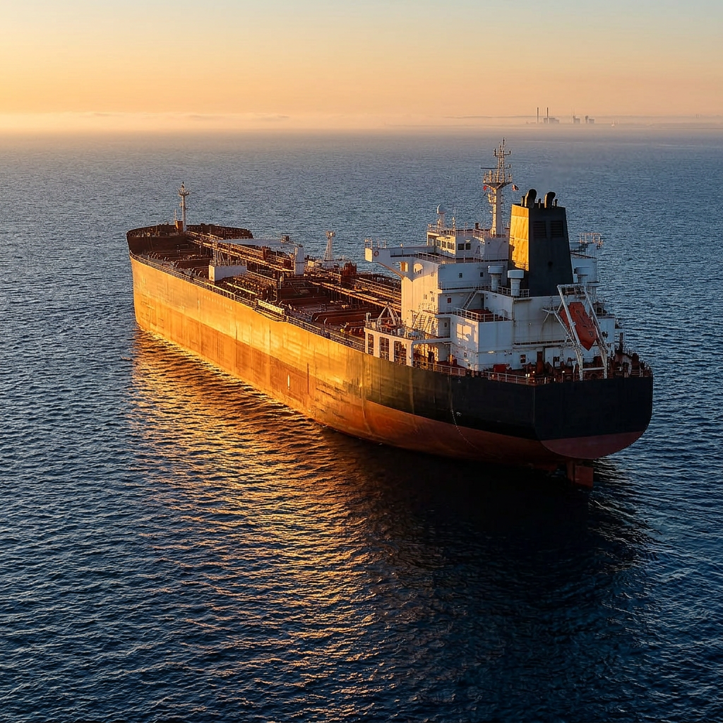 Tanker at sunset